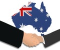 Handshake with Australia map flag Royalty Free Stock Photo