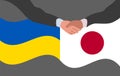 Handshake on the background of the flag of Japan and Ukraine