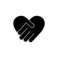 Handshake black silhouette icon in heart shape