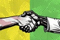 Handshake black and white, African and Caucasian people, friendship
