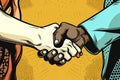 Handshake black and white, African and Caucasian people, friendship