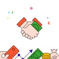 Handshake bribe filled line icon, simple illustration