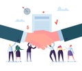 Handshake Business Agreement. Flat People Characters Signing Contract. Successful Partnership, Cooperation Concept Royalty Free Stock Photo