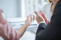 Handshake of business. business woman shaking hands in office. Business people clapping their hands, congratulation and appreciati Royalty Free Stock Photo