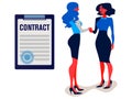 Handshake of business partners. Businesswomen came to an agreement contract.