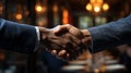 Handshake of business partners. Close-up of the hands of two businesspeople in suits shaking hands. AI Generated