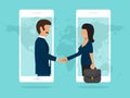 Handshake of business partners good deal concept of agreement, partnership flat style phone design vector illustration Royalty Free Stock Photo