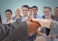 Handshake with business people and blue background Royalty Free Stock Photo