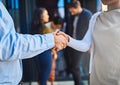 Handshake, business people in collaboration and partnership, trust in team and onboarding or hiring. Professional Royalty Free Stock Photo