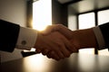 Handshake of business people. Concept of trustworthy relations and business cooperation close-up with selective focus Royalty Free Stock Photo