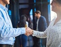 Handshake, business people in meeting and partnership, trust in team and onboarding or hiring. Professional agreement Royalty Free Stock Photo