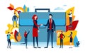 Handshake of business people. teamwork, together. Flat cartoon miniature illustration vector graphic