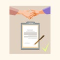 Handshake Businessman Contract Sign Up Paper Document, Business Man Hands Shake Pen Signature
