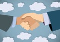 Handshake businessman hand color flat and sky.