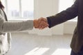 Handshake of businesspeople. Female and male hand makes a handshake in the office. Royalty Free Stock Photo