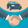 Handshake and car on a stand Royalty Free Stock Photo