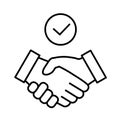 Handshake with check icon. Commitment line symbol