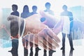 Handshake in city, business team and graph Royalty Free Stock Photo