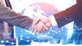 Handshake in city, international partnership Royalty Free Stock Photo