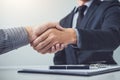 Handshake of cooperation customer and salesman after agreement, Royalty Free Stock Photo