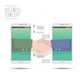 Handshake deal business with mobile phone vector.