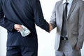 Handshake, deal with corruption and business people in meeting, illegal partnership and fraud with money laundering Royalty Free Stock Photo