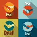 Handshake Deal Icons - Retro Flat Design Symbol