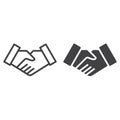 Handshake deal line and solid icon, outline and filled vector sign, linear and full pictogram isolated on white. Royalty Free Stock Photo