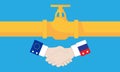 Handshake of diplomatic agreements gas pipeline transportation of Russia and European Union