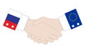 Handshake of diplomatic business agreements and a peaceful between Russia and European Union