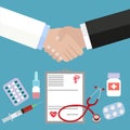 Handshake doctor and patient. Concept healthcare. Medical background.