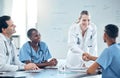 Handshake, doctors meeting or diversity team happy for partnership, hospital onboarding or promotion of nurse employee Royalty Free Stock Photo