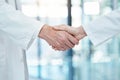 Handshake, doctors meeting or teamwork for partnership, collaboration or support for medical success in hospital Royalty Free Stock Photo