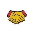 Handshake doodle icon, vector color line illustration