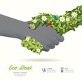 Handshake eco deal concept with hand leaf and flower / can be u