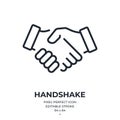 Handshake editable stroke outline icon isolated on white background flat vector illustration. Pixel perfect. 64 x 64 Royalty Free Stock Photo