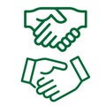 Handshake and fist bump outline icon with agreement or partnership line pictogram