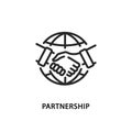 Handshake flat line icon. Vector illustration partnership around the world symbol. Royalty Free Stock Photo