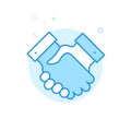 Handshake Flat Vector Icon, Symbol, Pictogram, Sign. Light Blue Monochrome Design. Editable Stroke