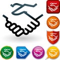 Handshake glossy icon over seven different buttons