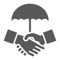 Handshake glyph icon, privacy and trust, security treaty sign, vector graphics, a solid pattern on a white background. Royalty Free Stock Photo