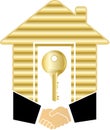 Handshake with gold house and key Royalty Free Stock Photo