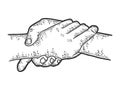 Handshake hands, hand lock. Sketch scratch board imitation.