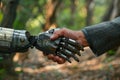 Handshake between human and robot, Futuristic business cooperate concept, Generative AI