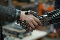 Handshake between human and robot, Futuristic business cooperate concept, Generative AI