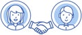 Handshake icon as sign of closing deal during meeting. People partners or friends shaking hands