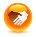 Handshake icon glassy orange round button