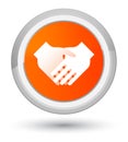 Handshake icon prime orange round button