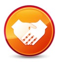 Handshake icon special glassy orange round button