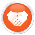 Handshake icon premium orange round button